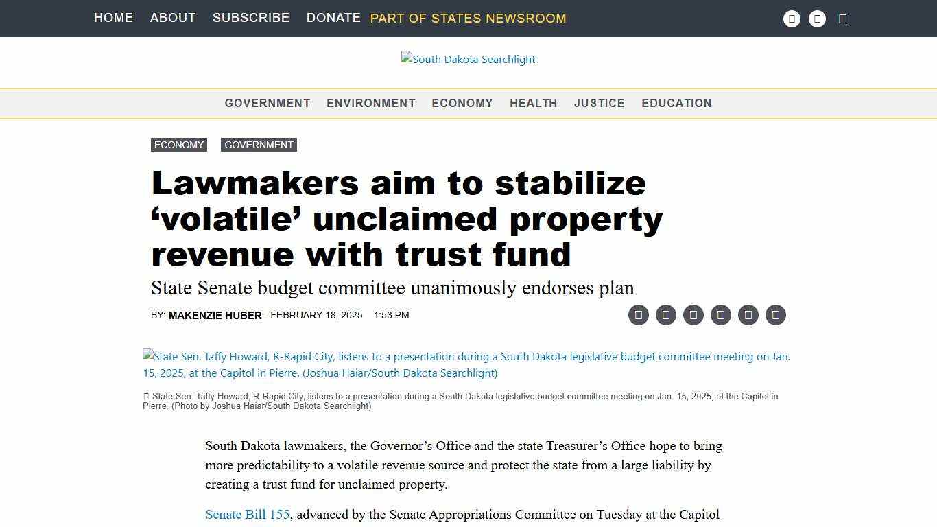 Lawmakers aim to stabilize ‘volatile’ unclaimed property revenue with trust fund • South Dakota Searchlight